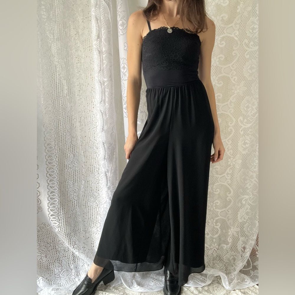 Vintage 90s/Y2K Black Chiffon Wide Leg Pants Minimalist Flowy Dressy - Picture 6 of 12